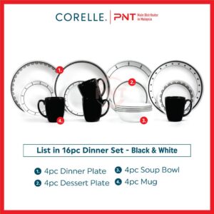 Corelle Livingware 16pc Set - Black & White with Mugs - Image 4