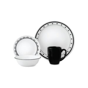 Corelle Livingware 16pc Set - Black & White with Mugs