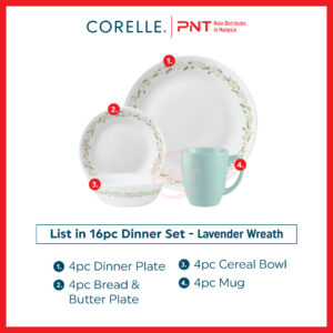 Corelle Livingware 16pc Set - Lavender Wreath with Mugs - Image 4