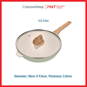 CorningWare VERTA Living Grove Olive 30cm Wok Pan with Lid - Image 3