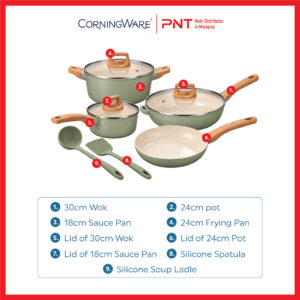 CorningWare VERTA Living Grove Olive 9pc Set - Image 3
