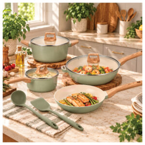 CorningWare VERTA Living Grove Olive 9pc Set - Image 7